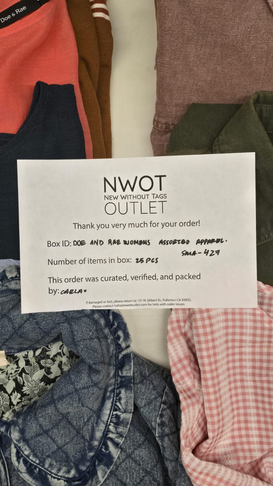 Doe And Rae | Women Assorted Apparel | 25 Pieces | Small Box# SMA-427