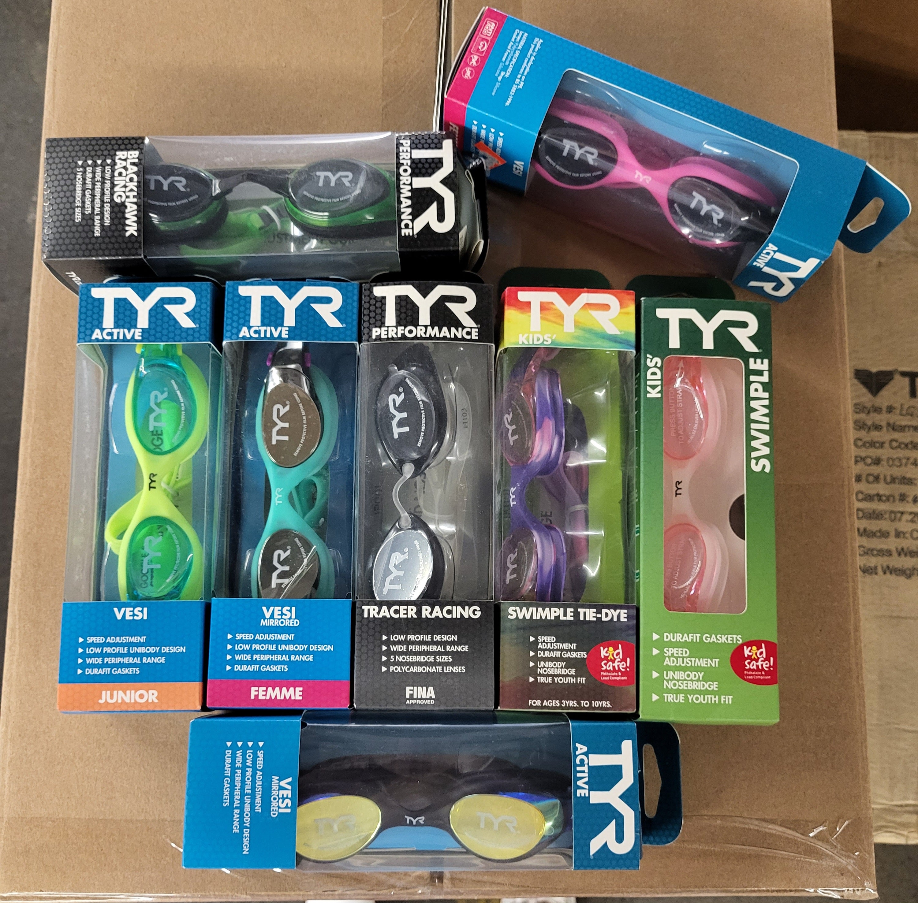 TYR SPORTING GOGGLES | Assorted Men's, Women's & Kid's Accessories | NWT | 100 Pieces | Small Box #SMA-585
