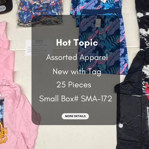 Hot Topic  | Assorted Apparel and Accessories | 25 Pieces | Small Box# SMA-172