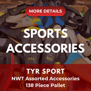 TYR SPORT SPORTING GOODS ACCESORIES | Assorted Men's, Women's Accessories | NWT | 138 Pieces | Pallet #PA-657