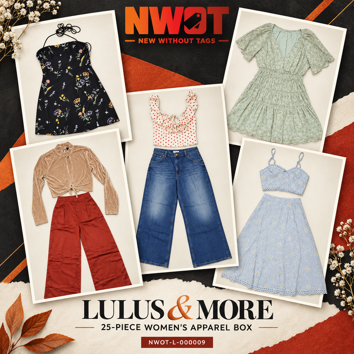 NWOT-L-000009 NWOT branded cover — Lulus & More 25-piece women's apparel box