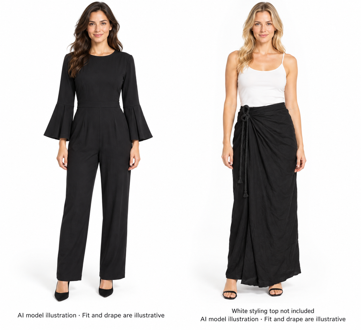 Lot NWOT-L-000069 source photo 10: AI model illustration. Fit and drape are illustrative. White styling top not included. Original warehouse photos remain in gallery. Candidate SHA256 073b2c3adb839d02dd2ca668a08954d4679766802ca60aa50e933f5ce784185c