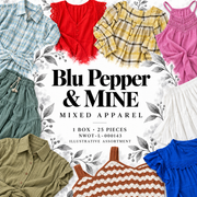 Blu Pepper & MINE mixed apparel; 1 box, 25 pieces; NWOT-L-000143; illustrative assortment