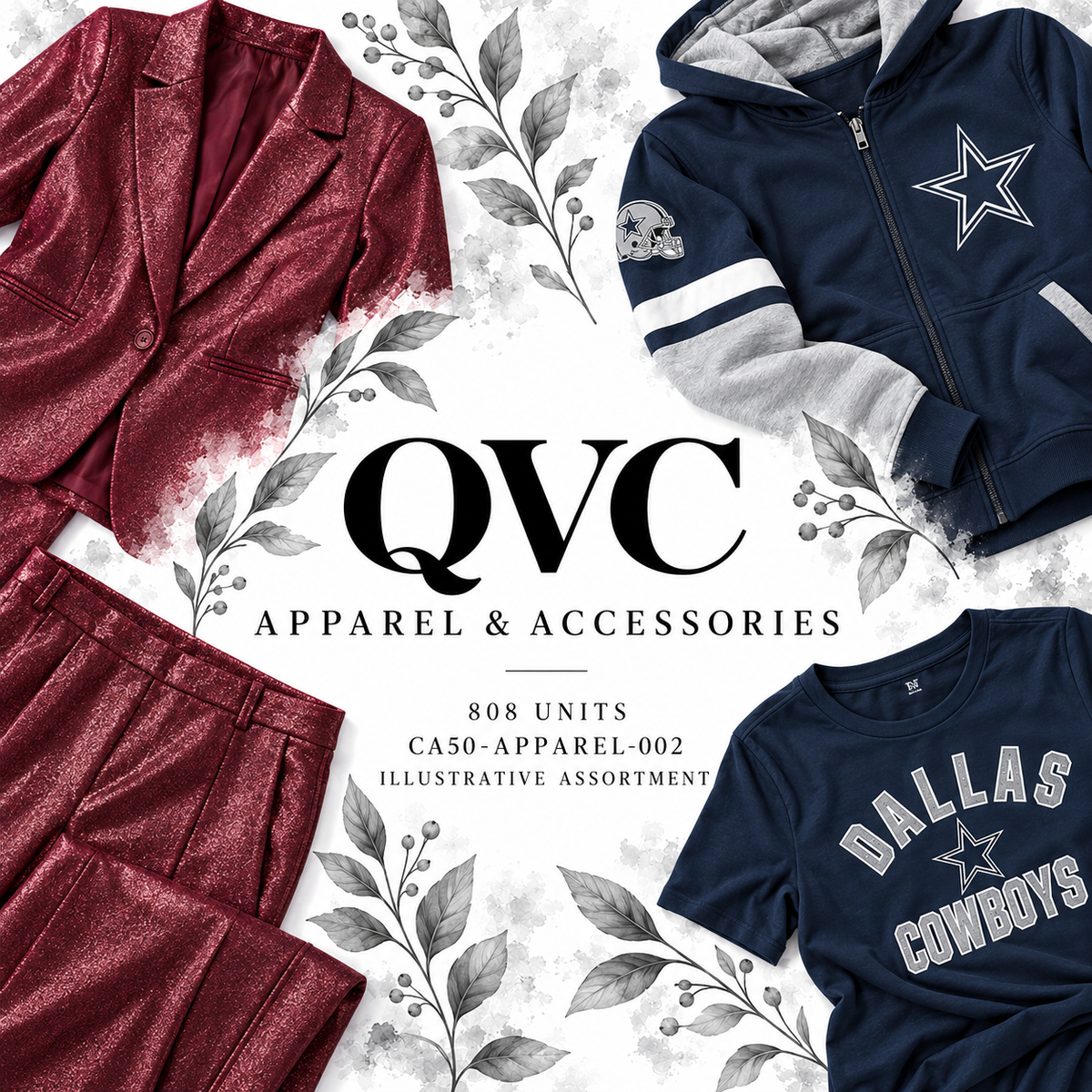 QVC CA50-APPAREL-002; 808 supplier units; editorial illustrative assortment