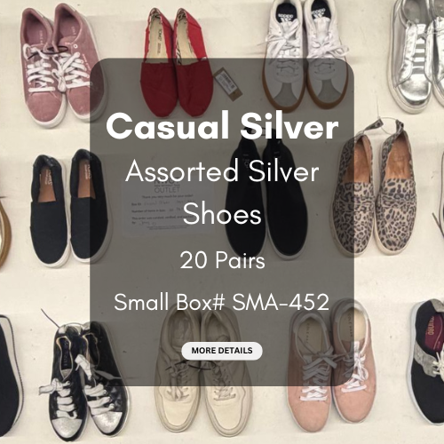 Casual Silver Shoes | Assorted Silver Shoes | 20 pairs | Small Box# SMA-452