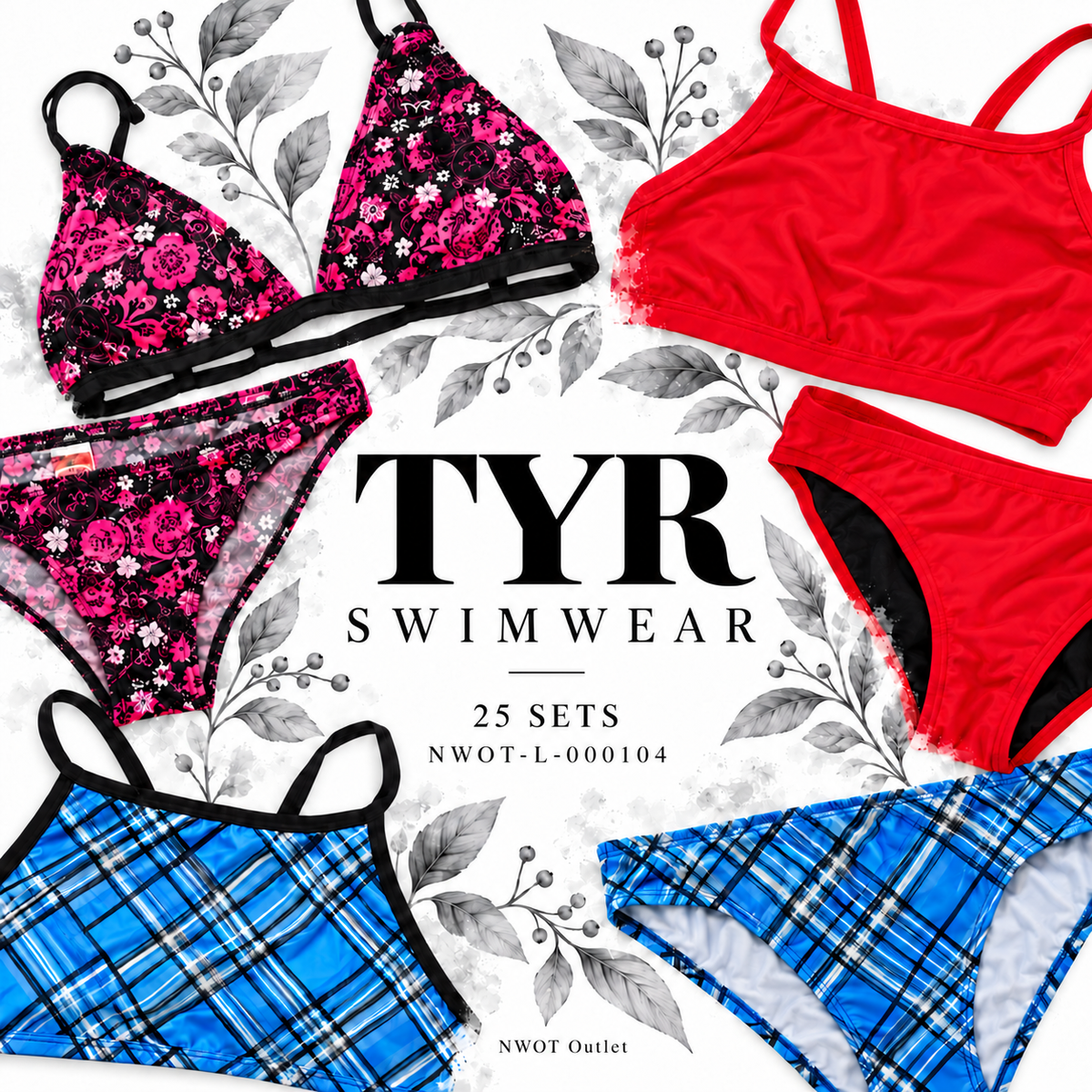 TYR swimwear — 25 sets / 50 physical pieces — NWOT-L-000104. Representative assortment cover.