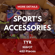 TYR Sports Accessories | Assorted Men's, Women's, Kid's Accessories | NWOT | 452 Pieces | Pallet #PA-600