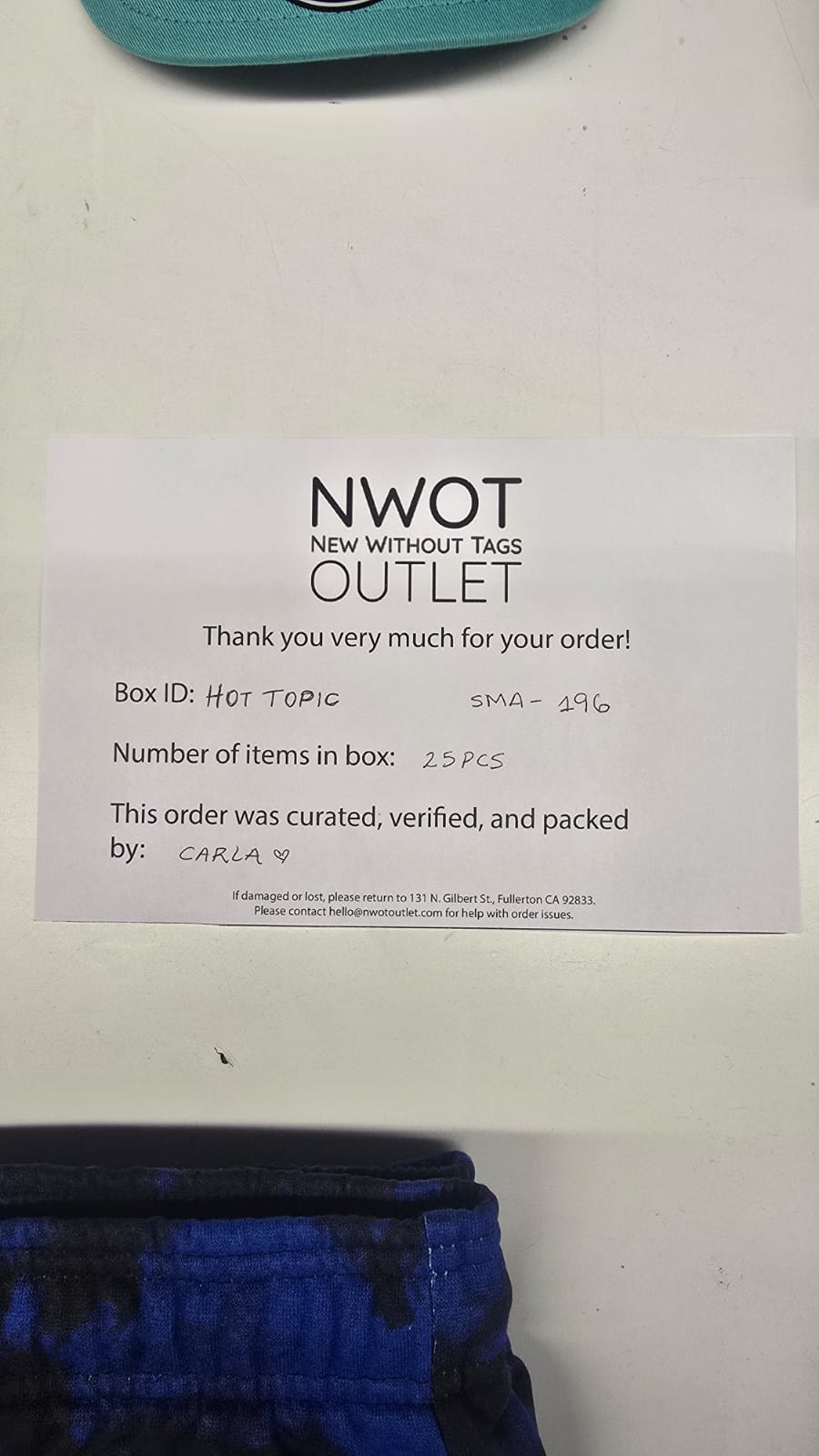 Hot Topic  | Assorted Apparel and Accessories | 25 Pieces | Small Box# SMA-196