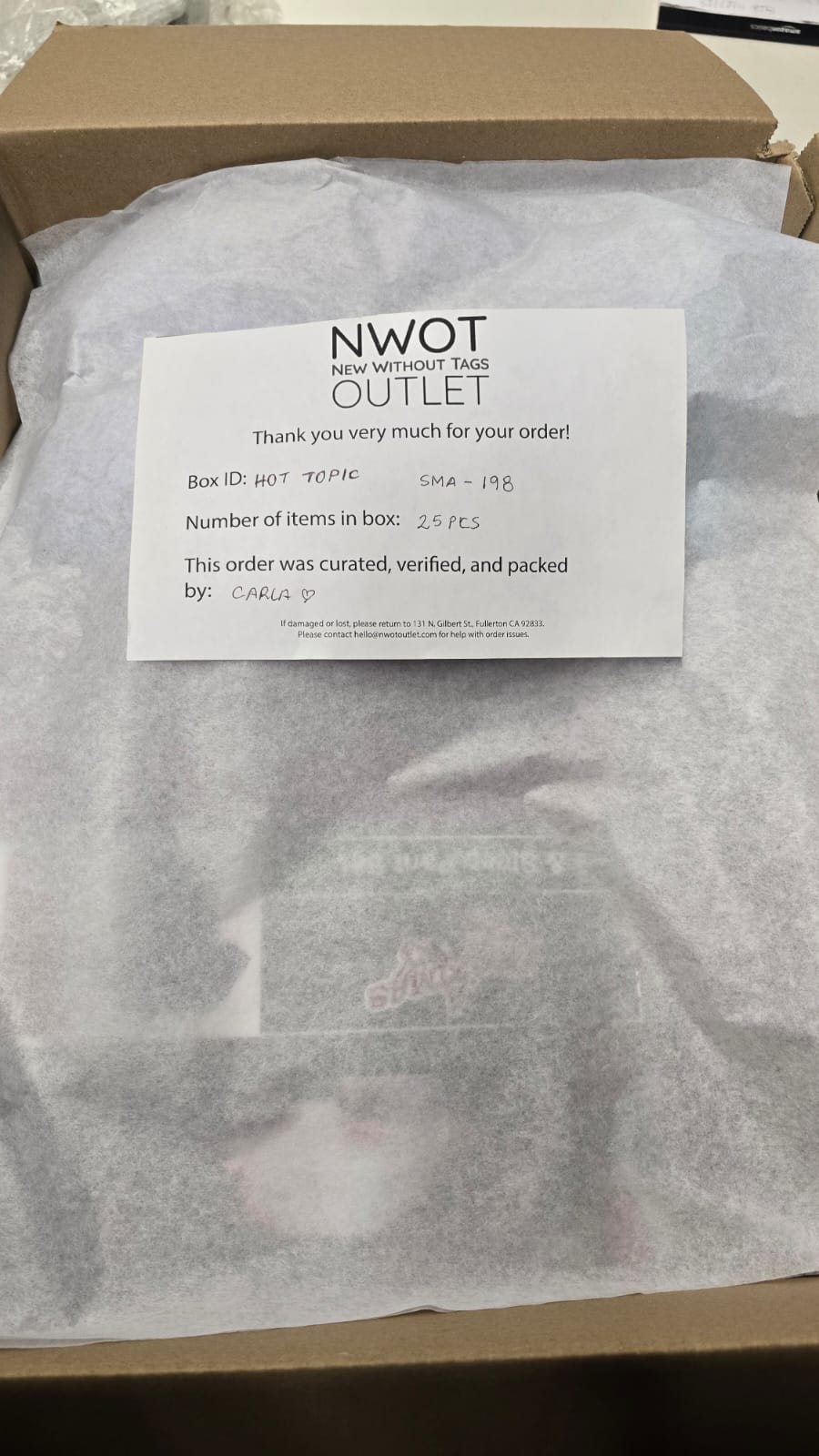 Hot Topic  | Assorted Apparel and Accessories | 25 Pieces | Small Box# SMA-198