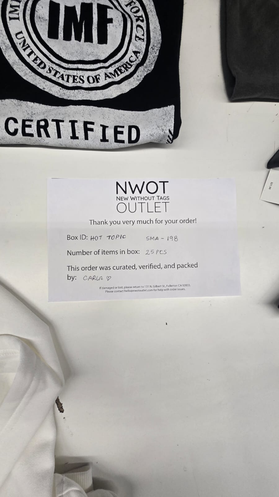 Hot Topic  | Assorted Apparel and Accessories | 25 Pieces | Small Box# SMA-198