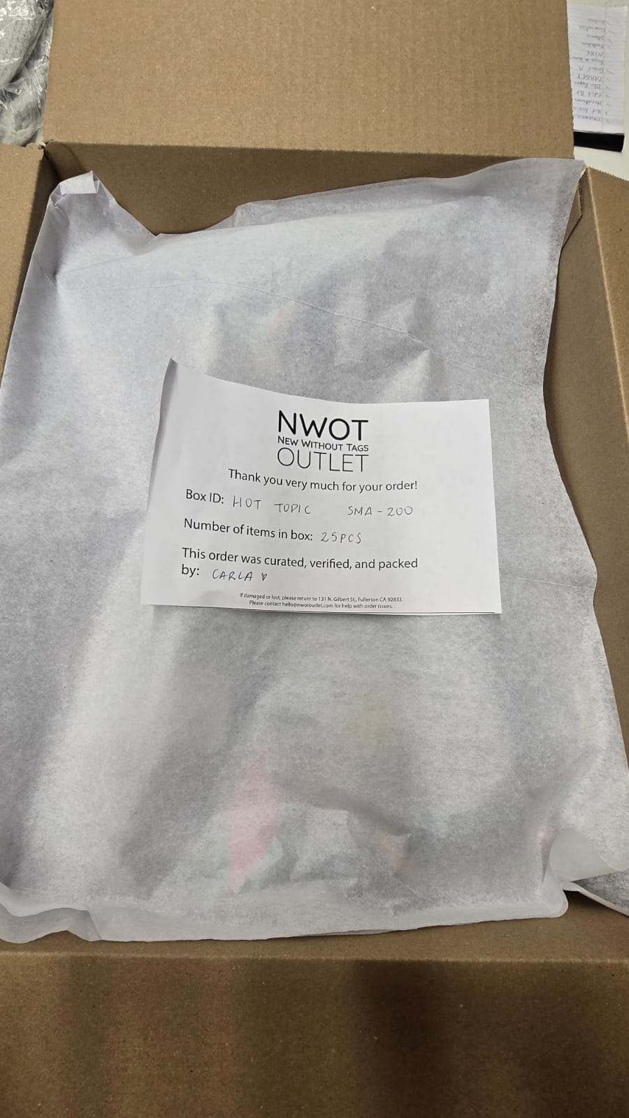 Hot Topic  | Assorted Apparel and Accessories | 25 Pieces | Small Box# SMA-200