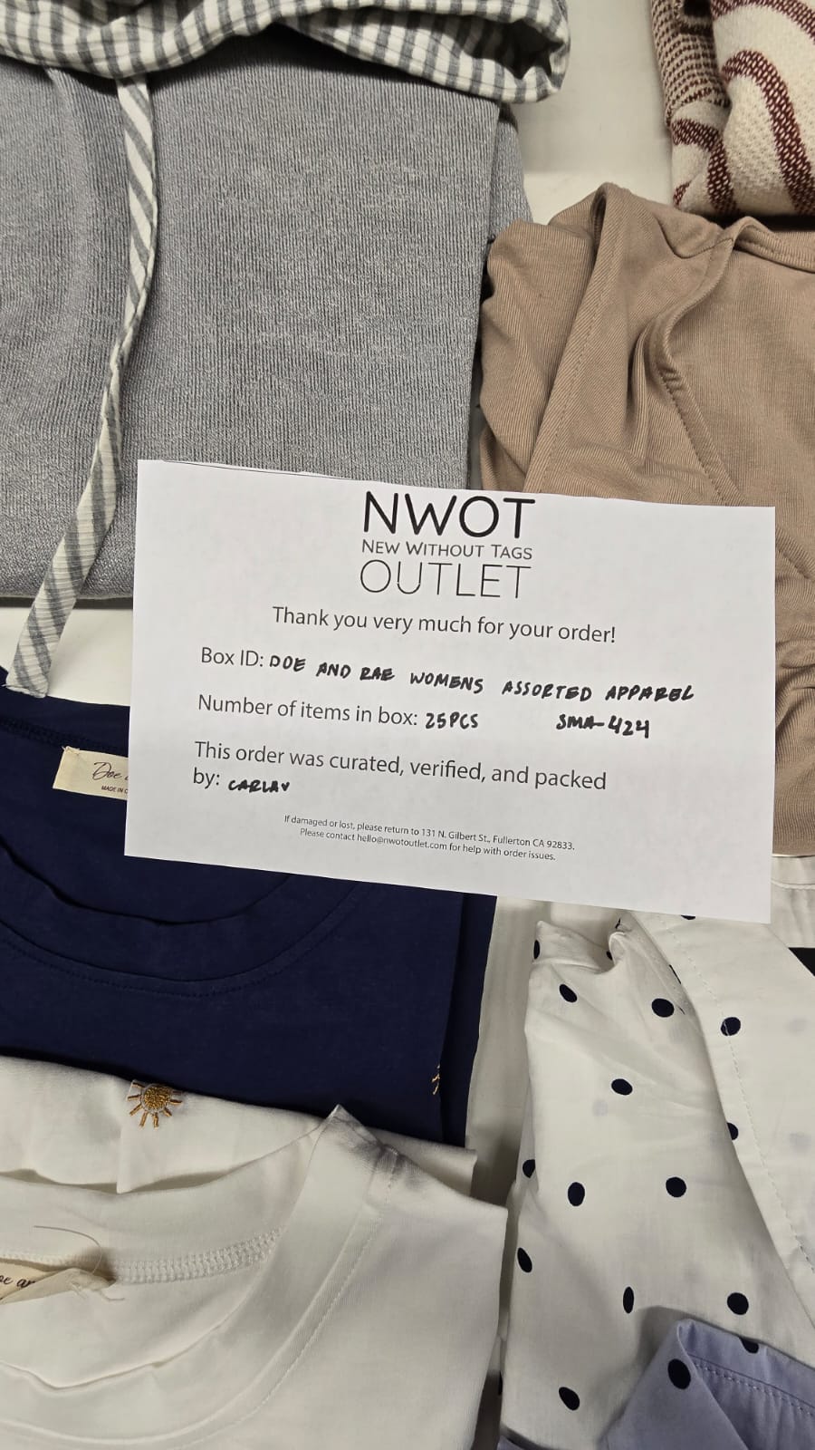 Doe And Rae | Women Assorted Apparel | 25 Pieces | Small Box# SMA-426