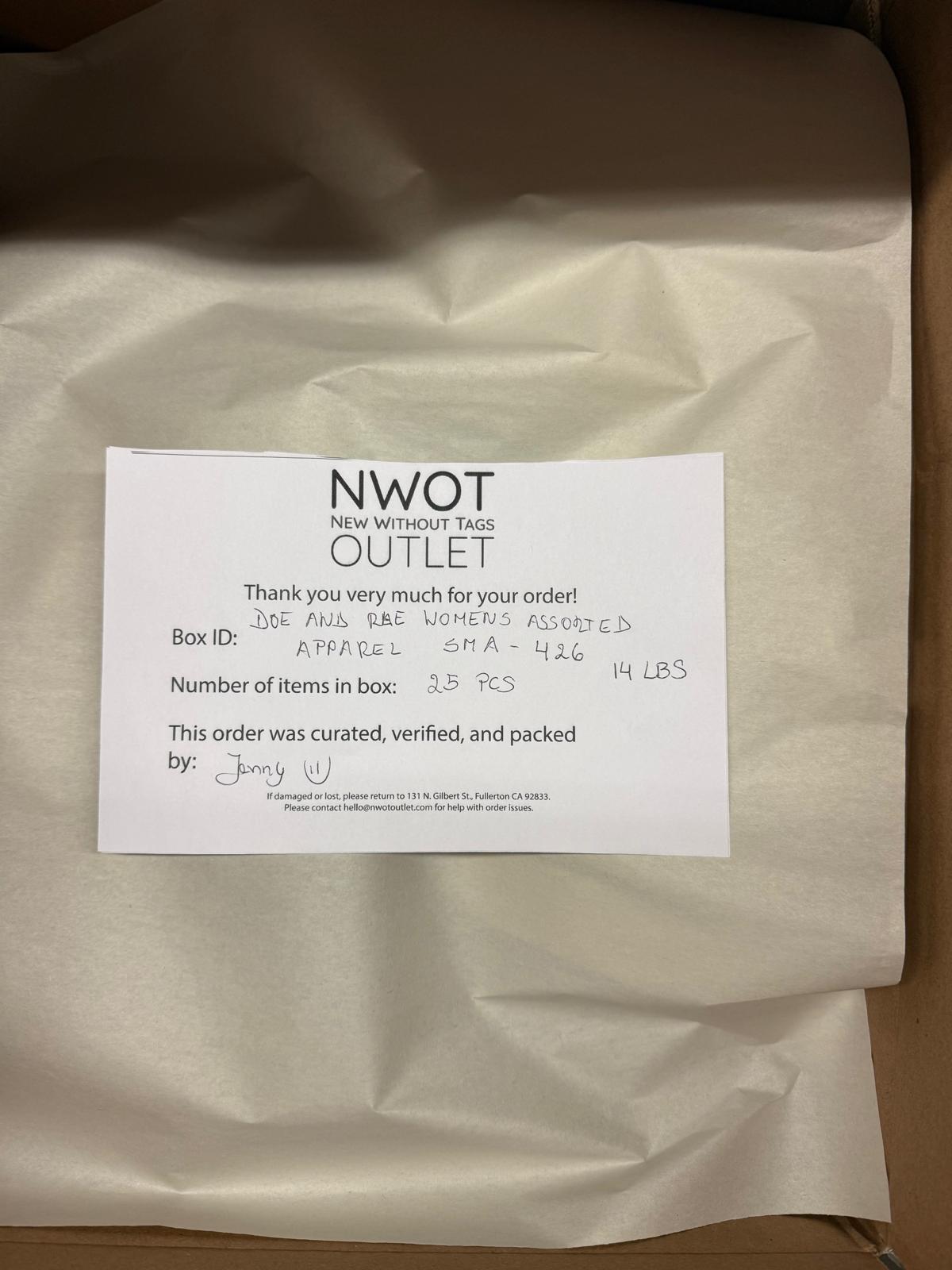 Doe And Rae | Women Assorted Apparel | 25 Pieces | Small Box# SMA-426