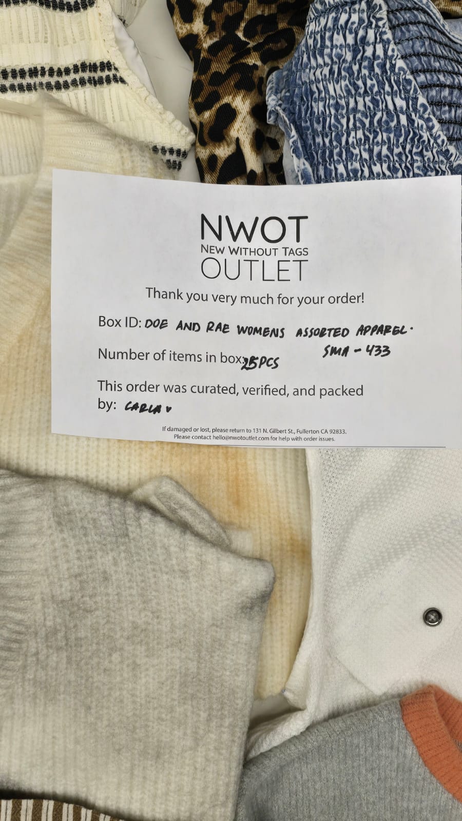 Doe And Rae | Women Assorted Apparel | 25 Pieces | Small Box# SMA-433