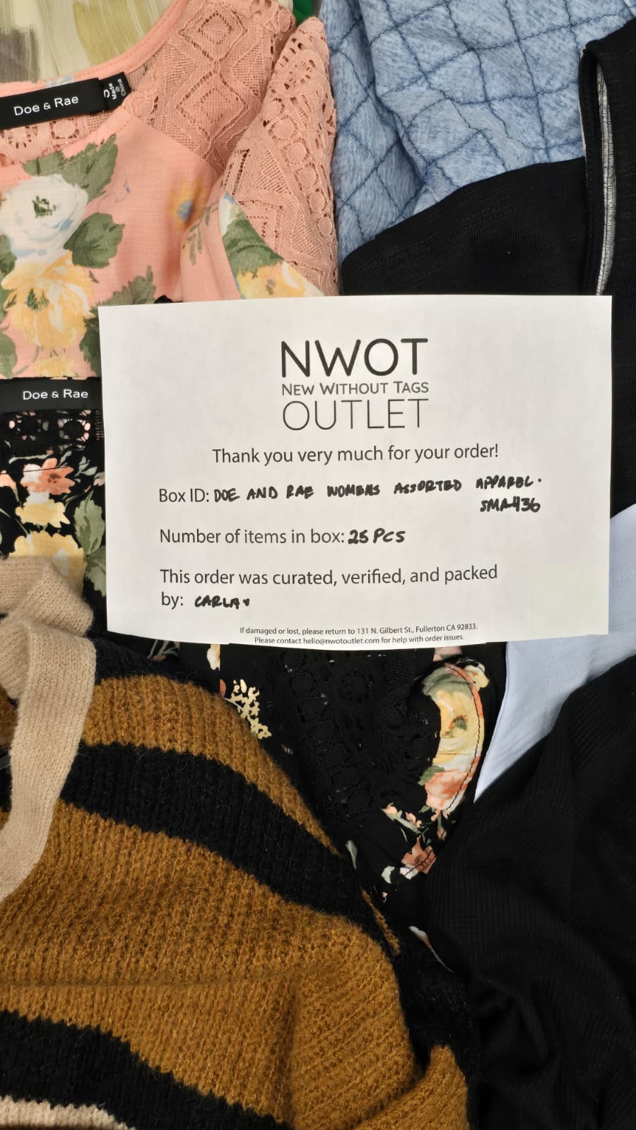 Doe And Rae | Women Assorted Apparel | 25 Pieces | Small Box# SMA-436