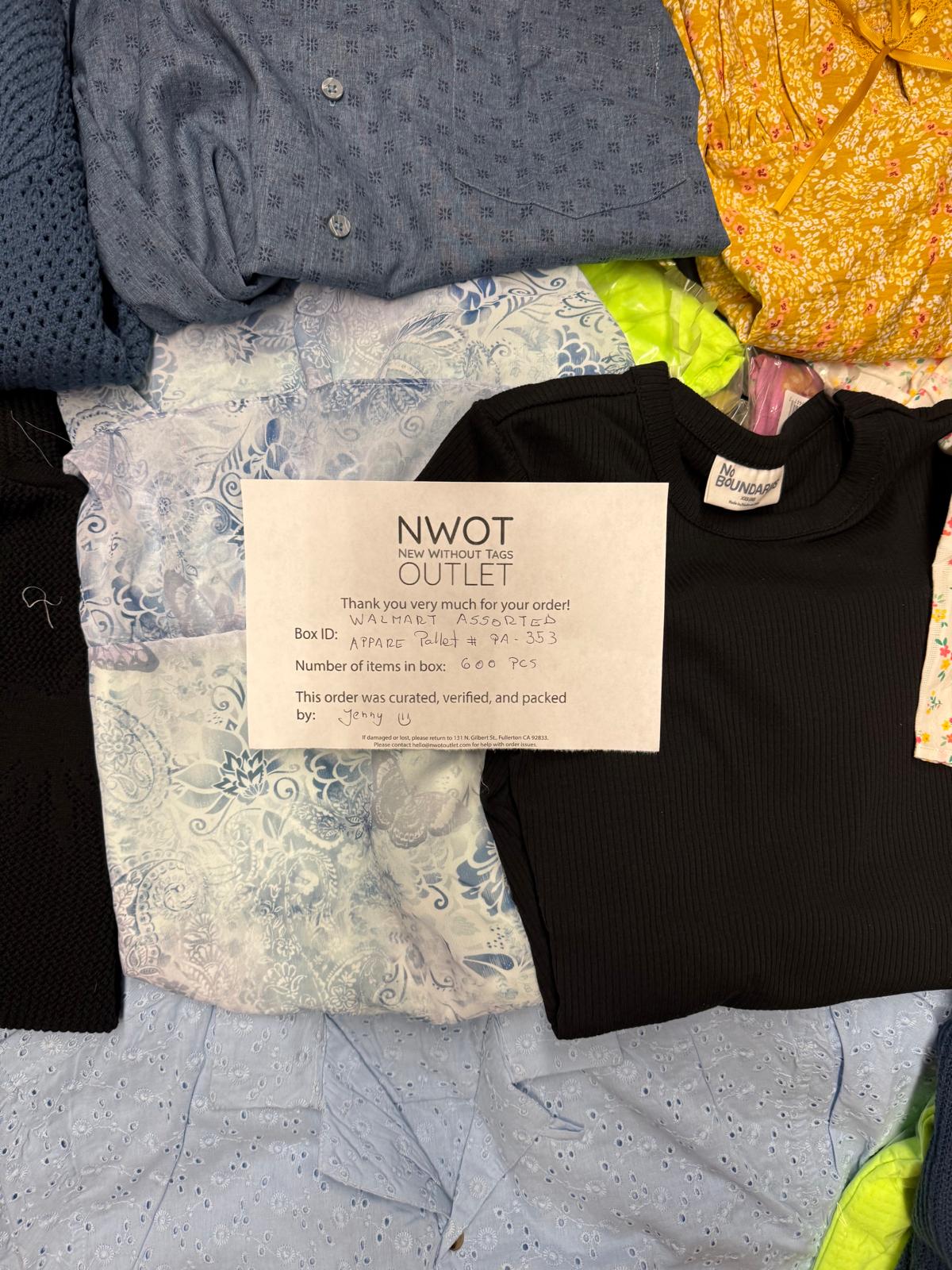 Walmart | Assorted  Apparel | 600 Pieces | Pallet #PA-353