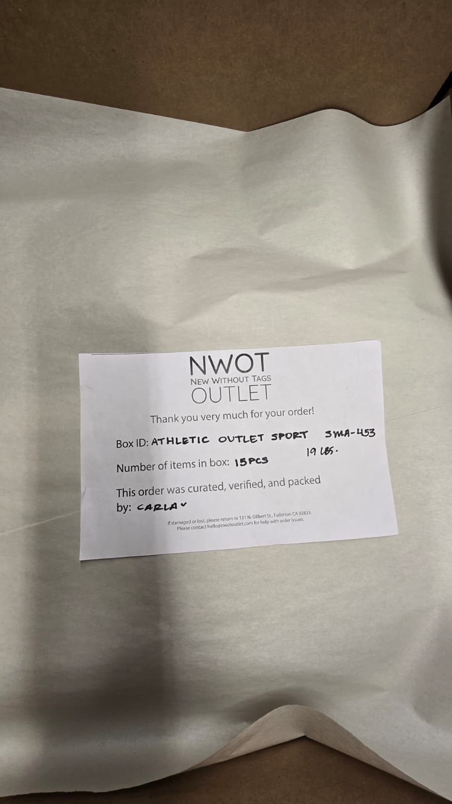 Athletic Outlet Sport | Assorted Athletic Apparel | 15 Pieces | Small Box #SMA-453