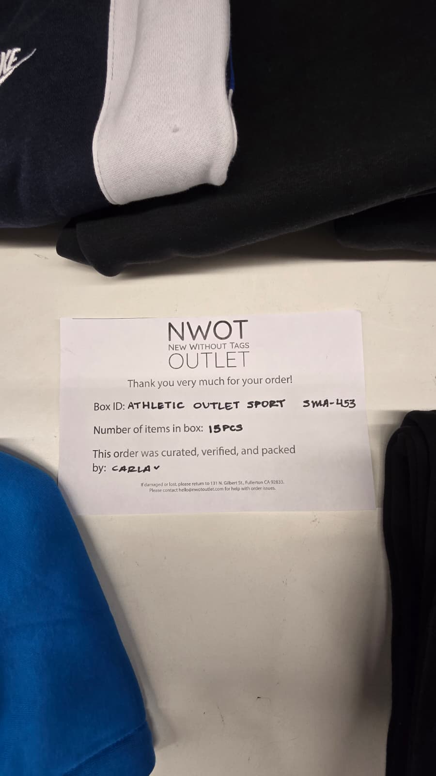 Athletic Outlet Sport | Assorted Athletic Apparel | 15 Pieces | Small Box #SMA-453