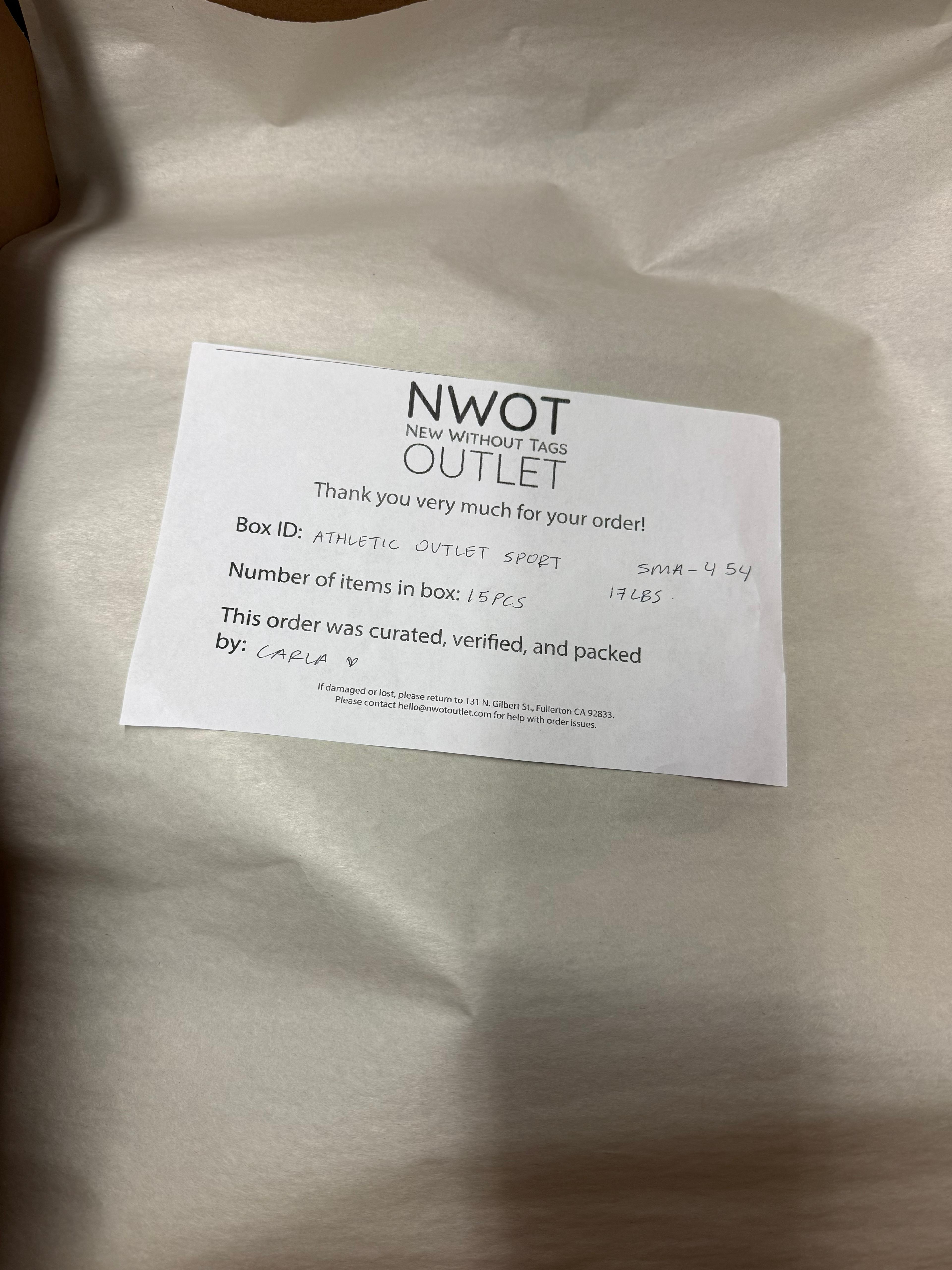 Athletic Outlet Sport | Assorted Athletic Apparel | 15 Pieces | Small Box #SMA-454