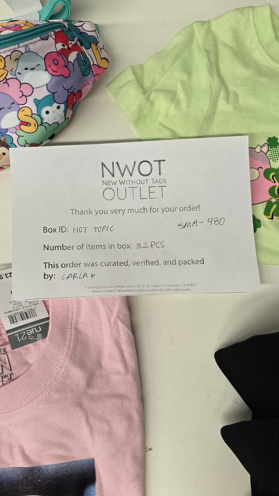 Hot Topic  | Assorted Apparel and Accessories | 32 Pieces | Small Box# SMA-480