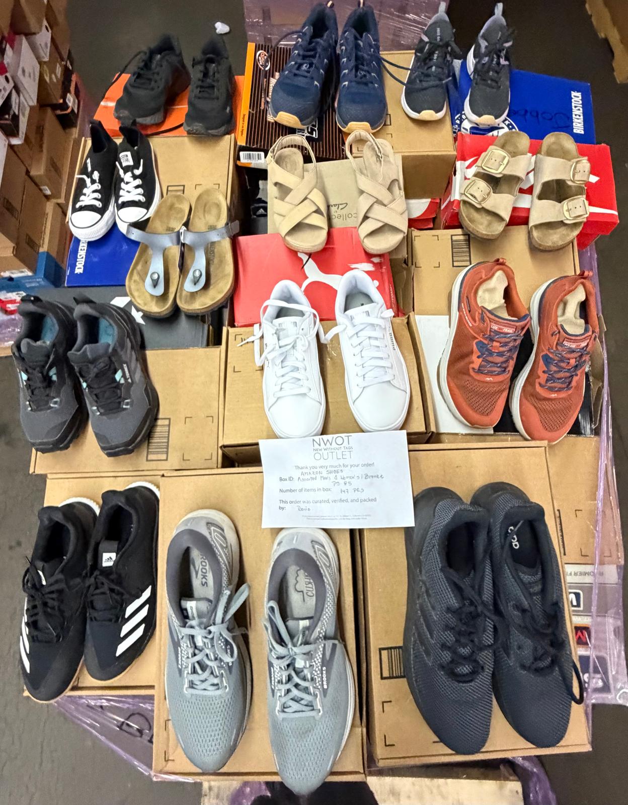 Amazon Brand Shoes | Assorted Men's and Women's Bronze Footwear | Returns | 147 Pairs | Pallet# PS-85