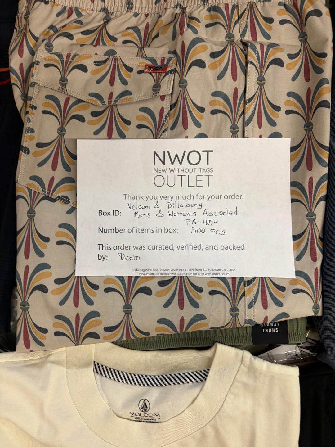 Volcom & Billabong | Assorted Apparel | New With Tag | 500 Pieces | Pallet #PA-454