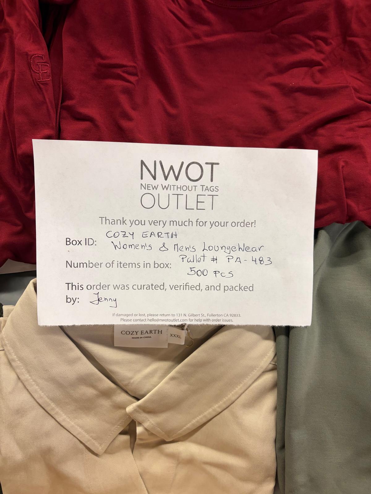 Cozy Earth | Assorted Apparel | New With Tag | 500 Pieces | Pallet #PA-483