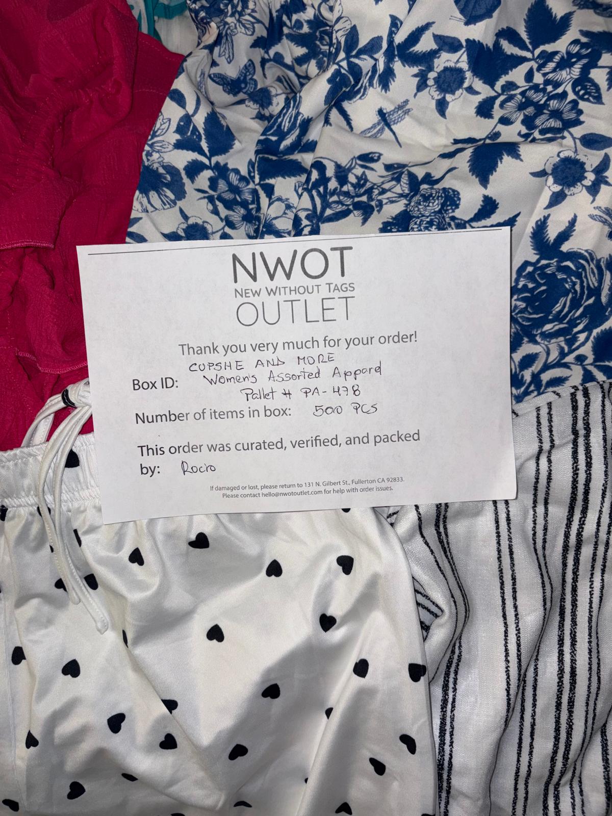 Cupshe & More | Assorted Women's Apparel | 500 Pieces | New with Tag | Pallet #PA-478