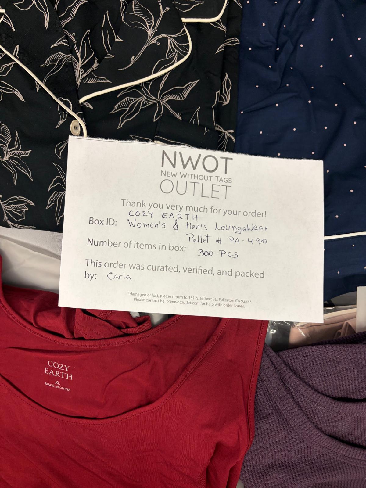 Cozy Earth | Assorted Apparel | New With Tag | 300 Pieces | Pallet #PA-490