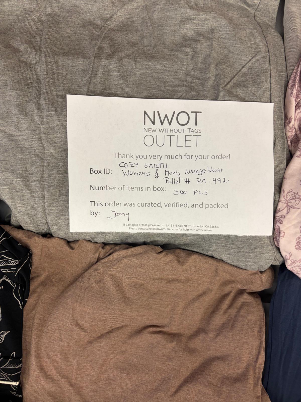 Cozy Earth | Assorted Apparel | New With Tag | 300 Pieces | Pallet #PA-492