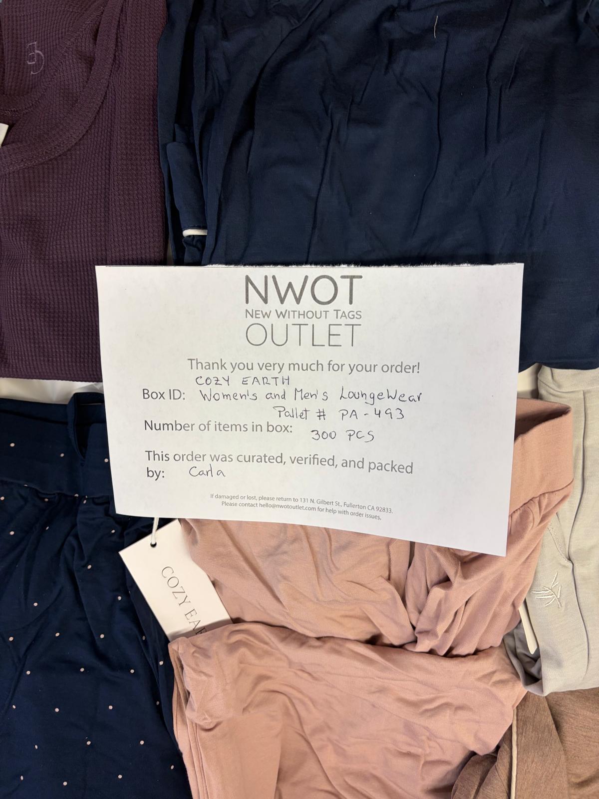 Cozy Earth | Assorted Apparel | New With Tag | 300 Pieces | Pallet #PA-493