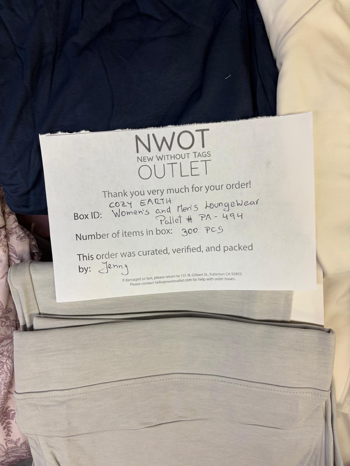 Cozy Earth | Assorted Apparel | New With Tag | 300 Pieces | Pallet #PA-494