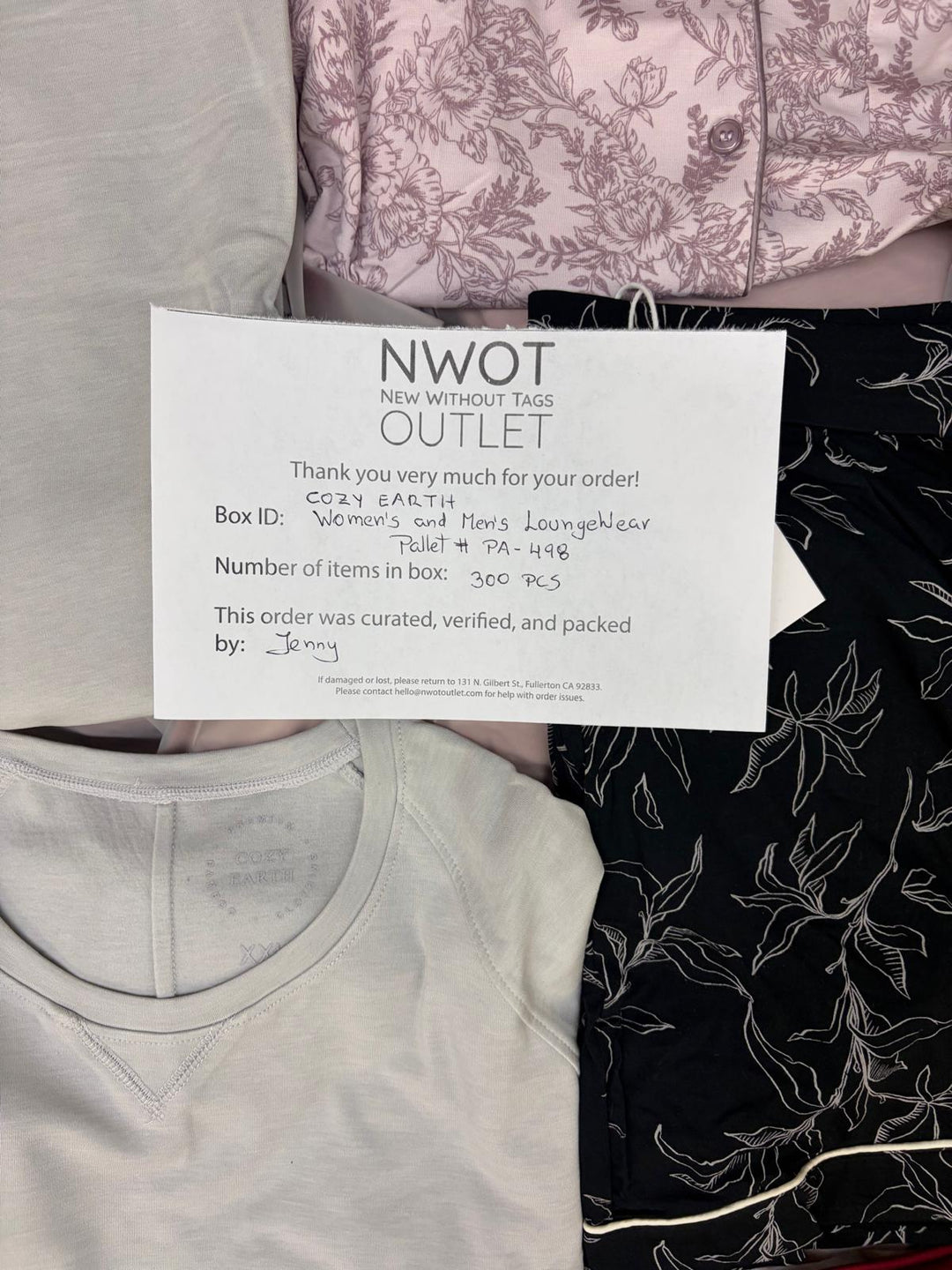 Cozy Earth | Assorted Apparel | New With Tag | 300 Pieces | Pallet #PA-498