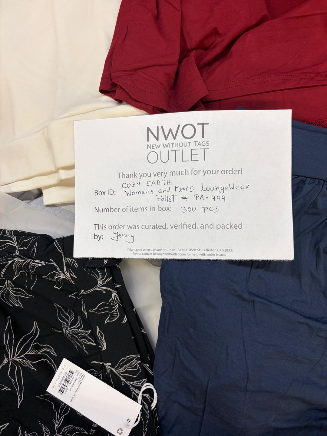 Cozy Earth | Assorted Apparel | New With Tag | 300 Pieces | Pallet #PA-499