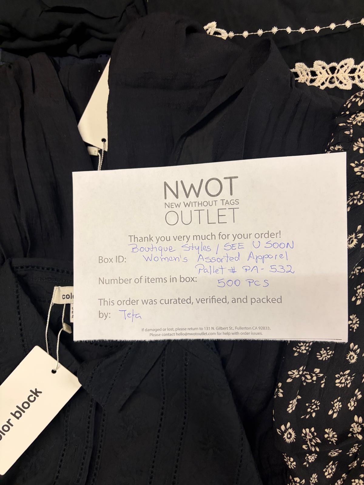 Boutique Styles | See You Soon | NWT Assorted Apparel | 500 Pieces | Pallet # PA-532