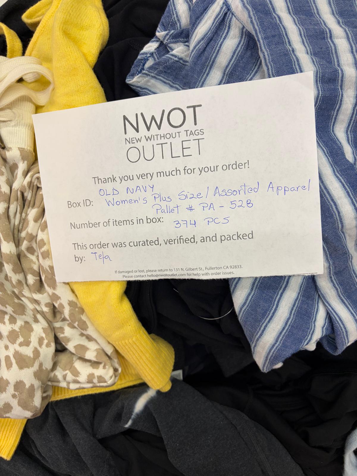 Old Navy Women's Plus Size | Assorted Apparel | 374 Pieces | NWT | Pallet #PA-528