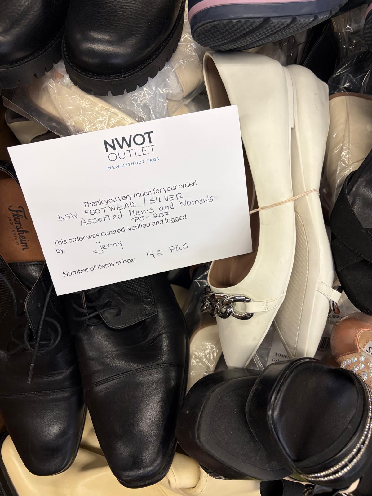 DSW Footwear/Shoes | Assorted Men's and Women's Silver Footwear | Returns | 142 Pairs | Pallet# PS-207