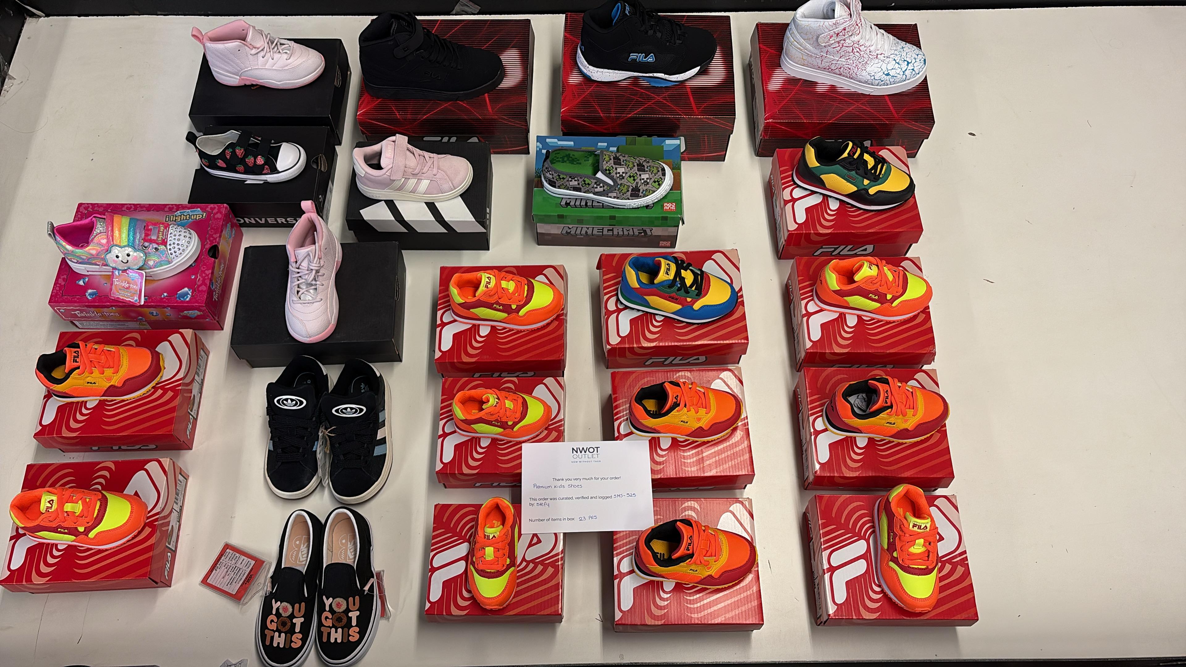 Premium Shoes Kids | Fila and Mixed | NWOT | 23 Pairs | Small Box # SMS-525