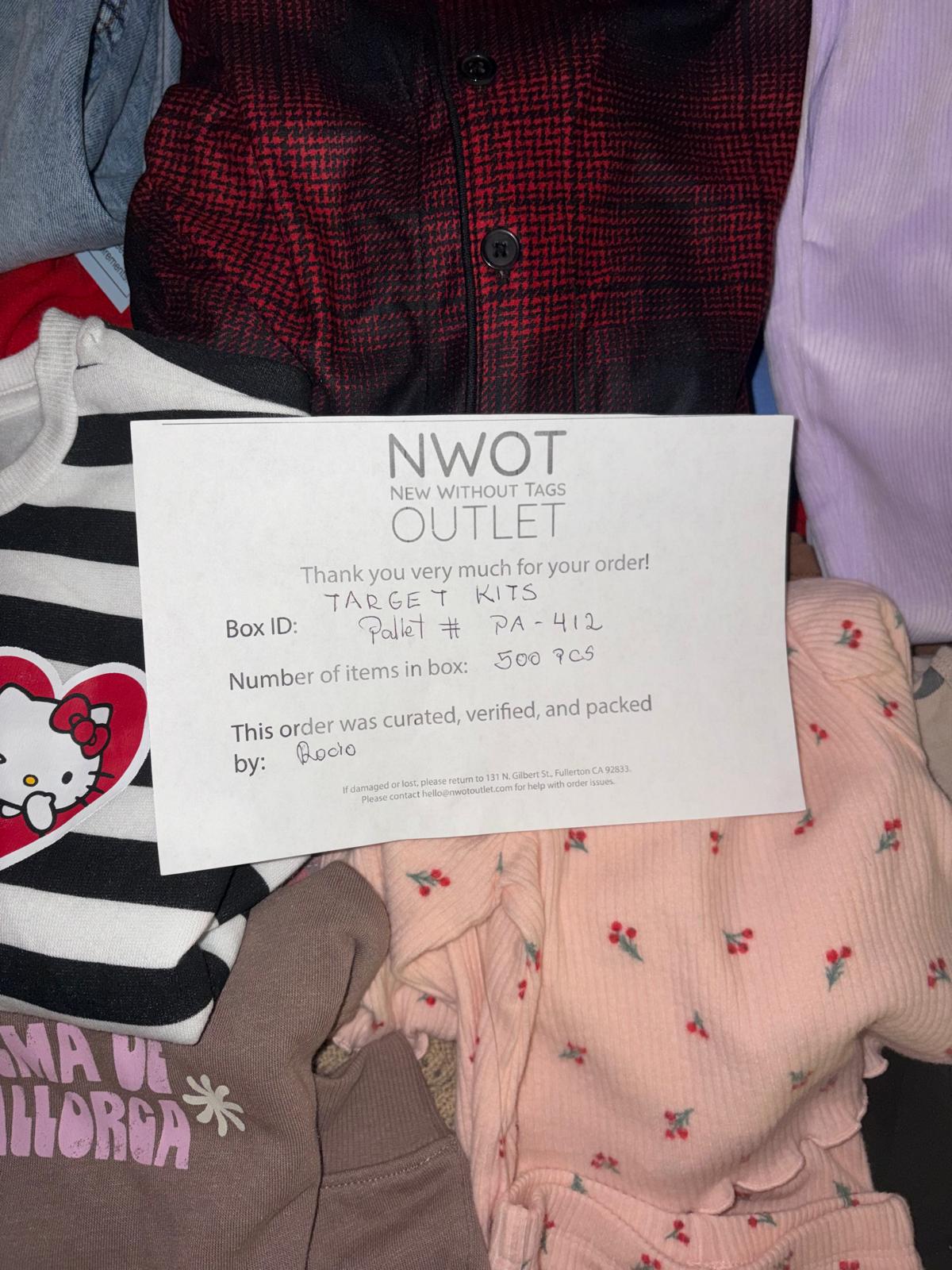 Target | Assorted  Apparel | 500 Pieces | New with Tag |Pallet #PA-412