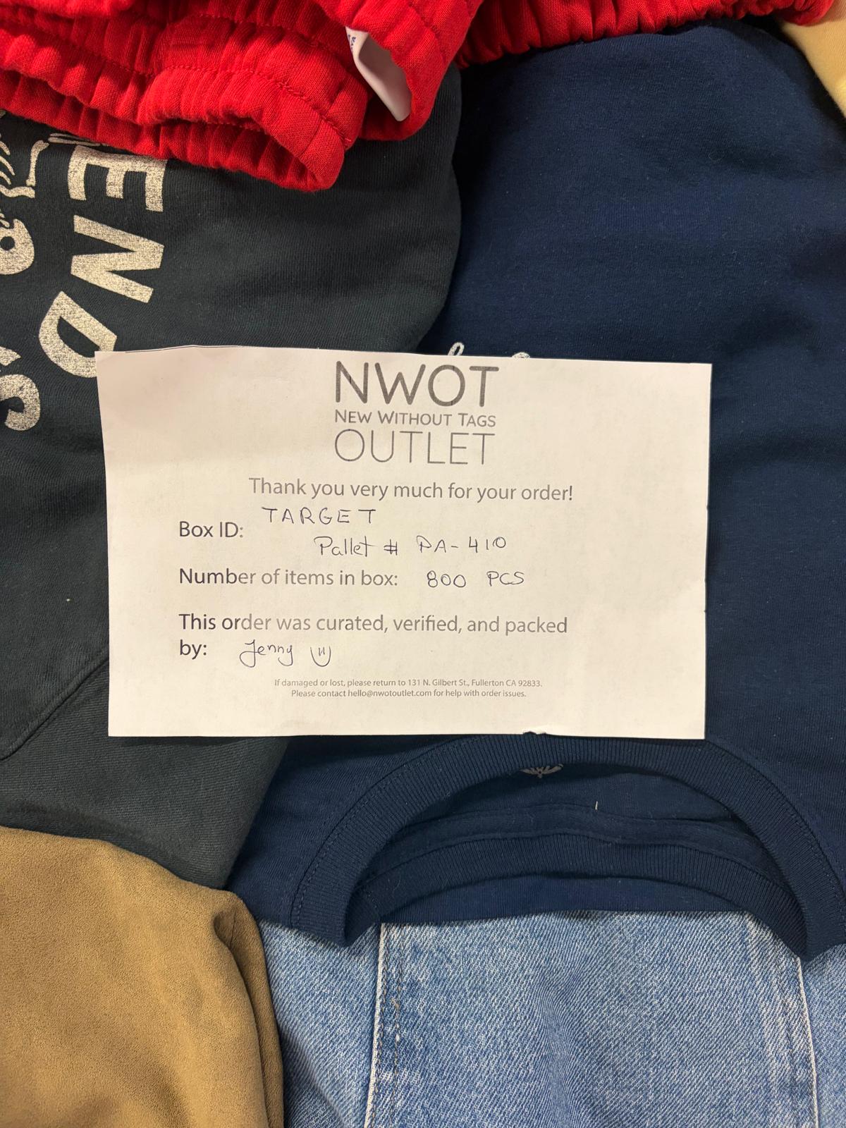 Target | Assorted  Apparel | 800 Pieces | New with Tag |Pallet #PA-410