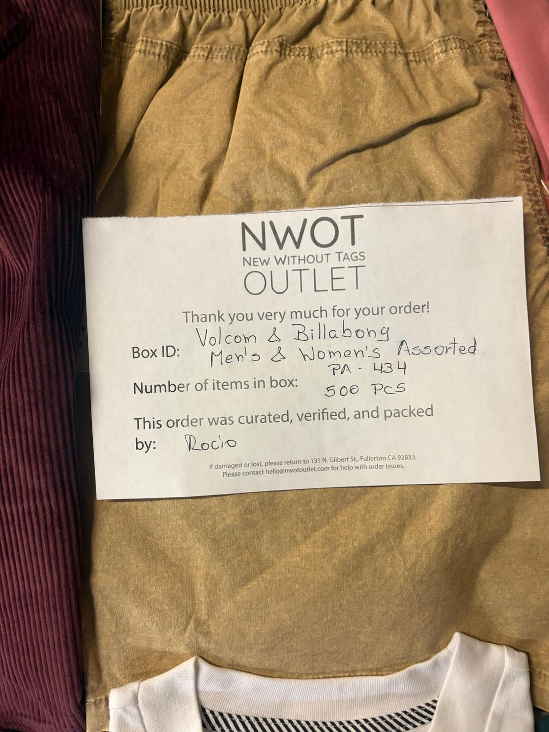 Volcom & Billabong | Assorted Apparel | New With Tag | 500 Pieces | Pallet #PA-434