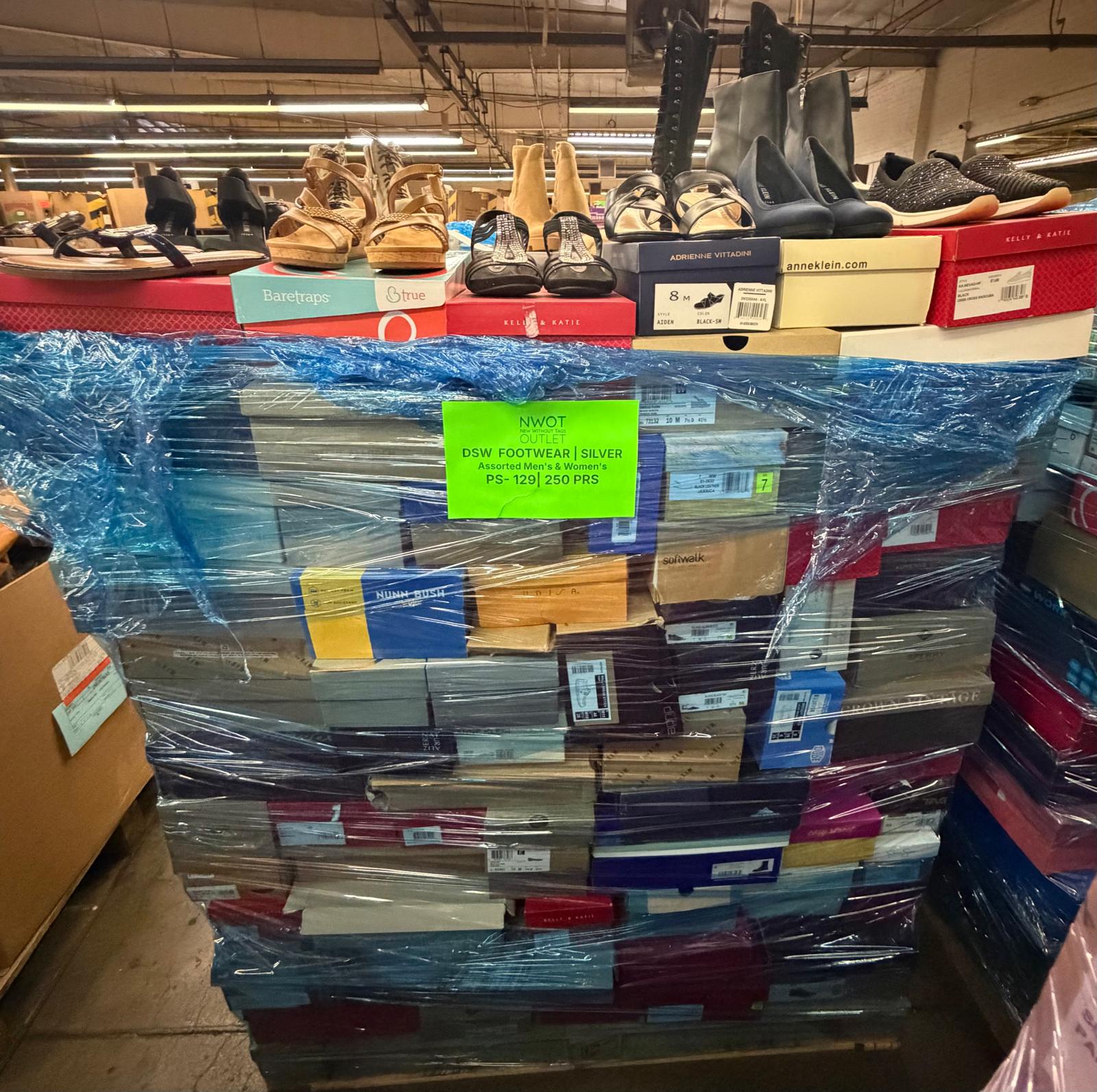 DSW Footwear/Shoes | Assorted Men's and Women's Silver Footwear | Returns | 250 Pairs | Pallet# PS-129