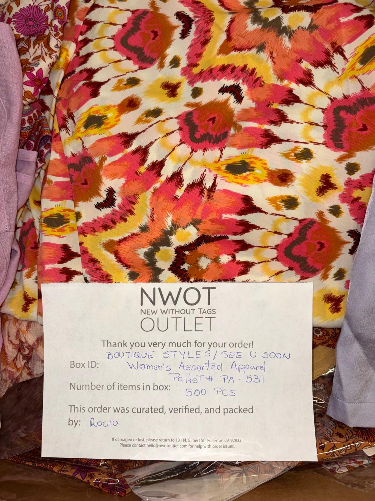 Boutique Styles | See You Soon | NWT Assorted Apparel | 500 Pieces | Pallet # PA-531