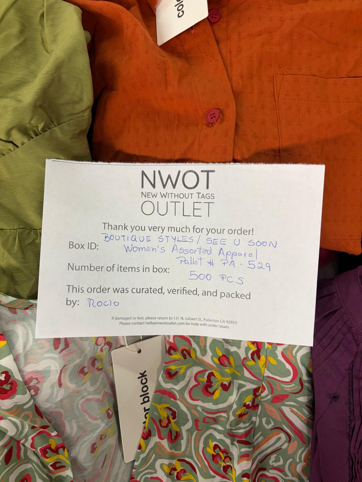 Boutique Styles | See You Soon | NWT Assorted Apparel | 500 Pieces | Pallet # PA-529