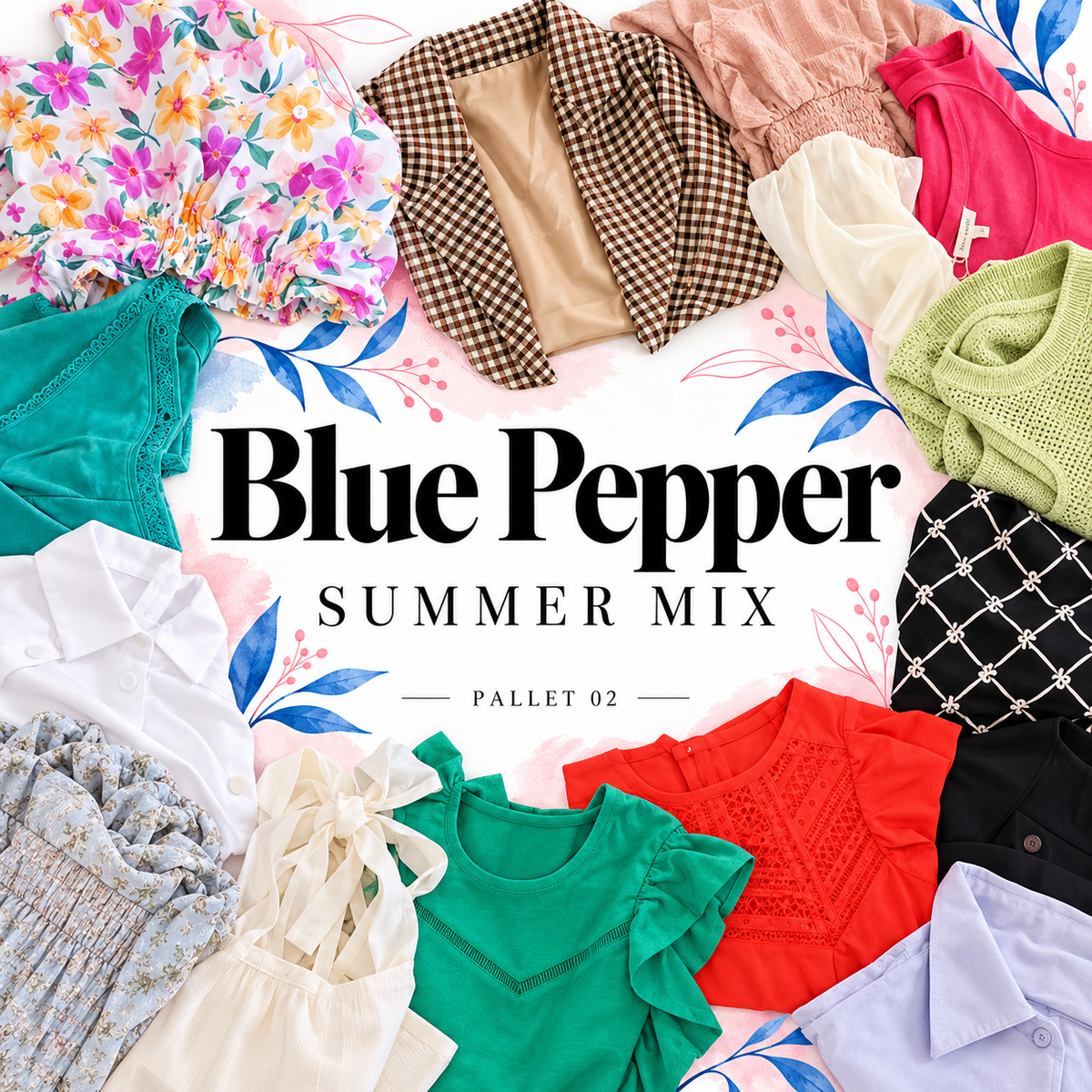 Blue Pepper Summer Mix pallet 02 — stylized cover based on this pallet's photographed garment examples; see original pallet photo