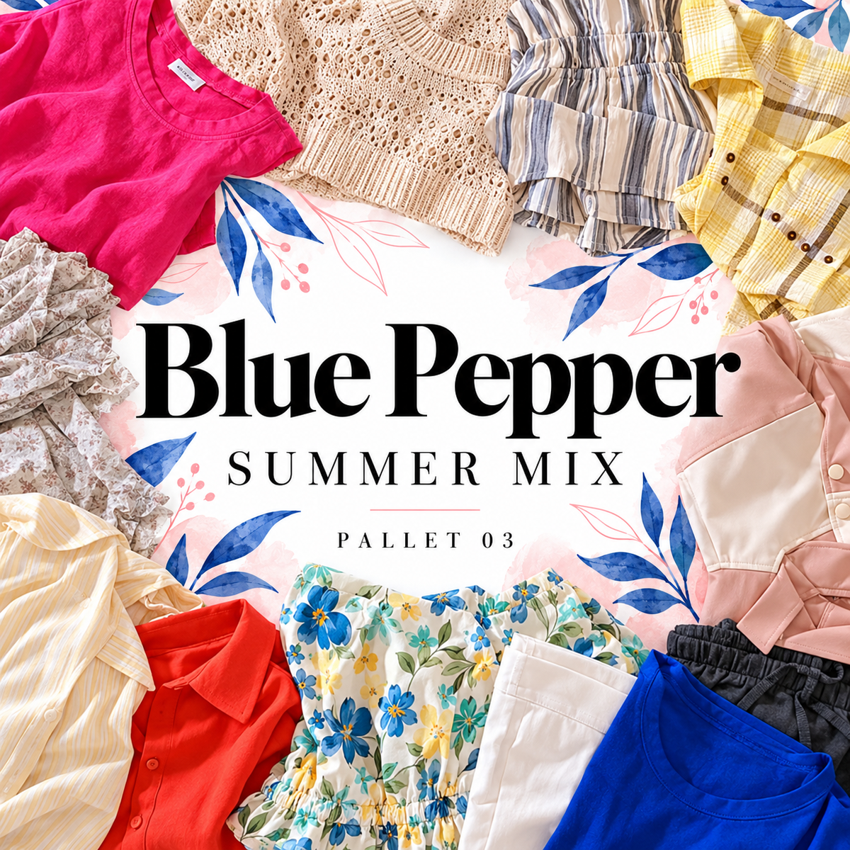 Blue Pepper Summer Mix pallet 03 — stylized cover based on this pallet's photographed garment examples; see original pallet photo
