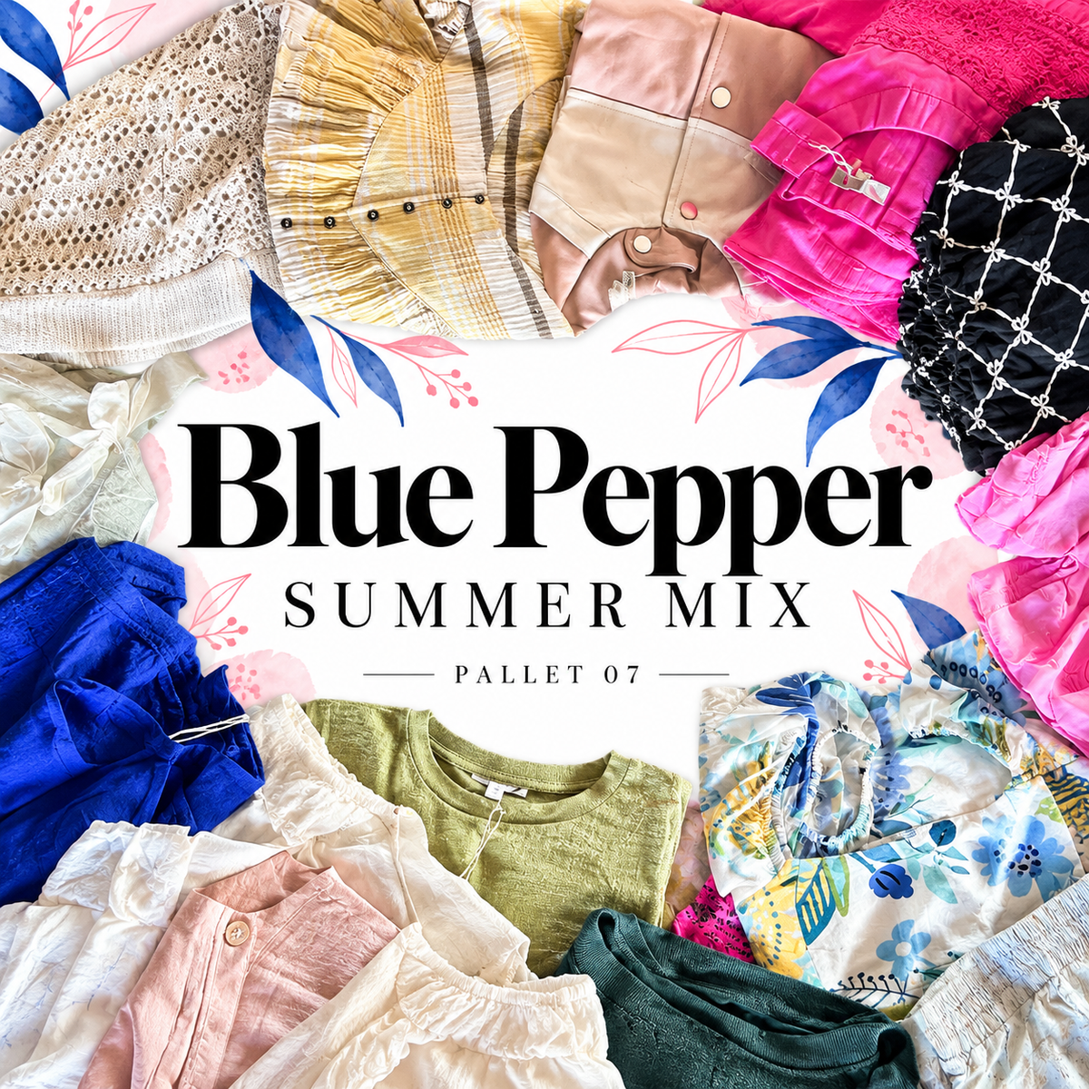 Blue Pepper Summer Mix pallet 07 — stylized cover based on this pallet's photographed garment examples; see original pallet photo