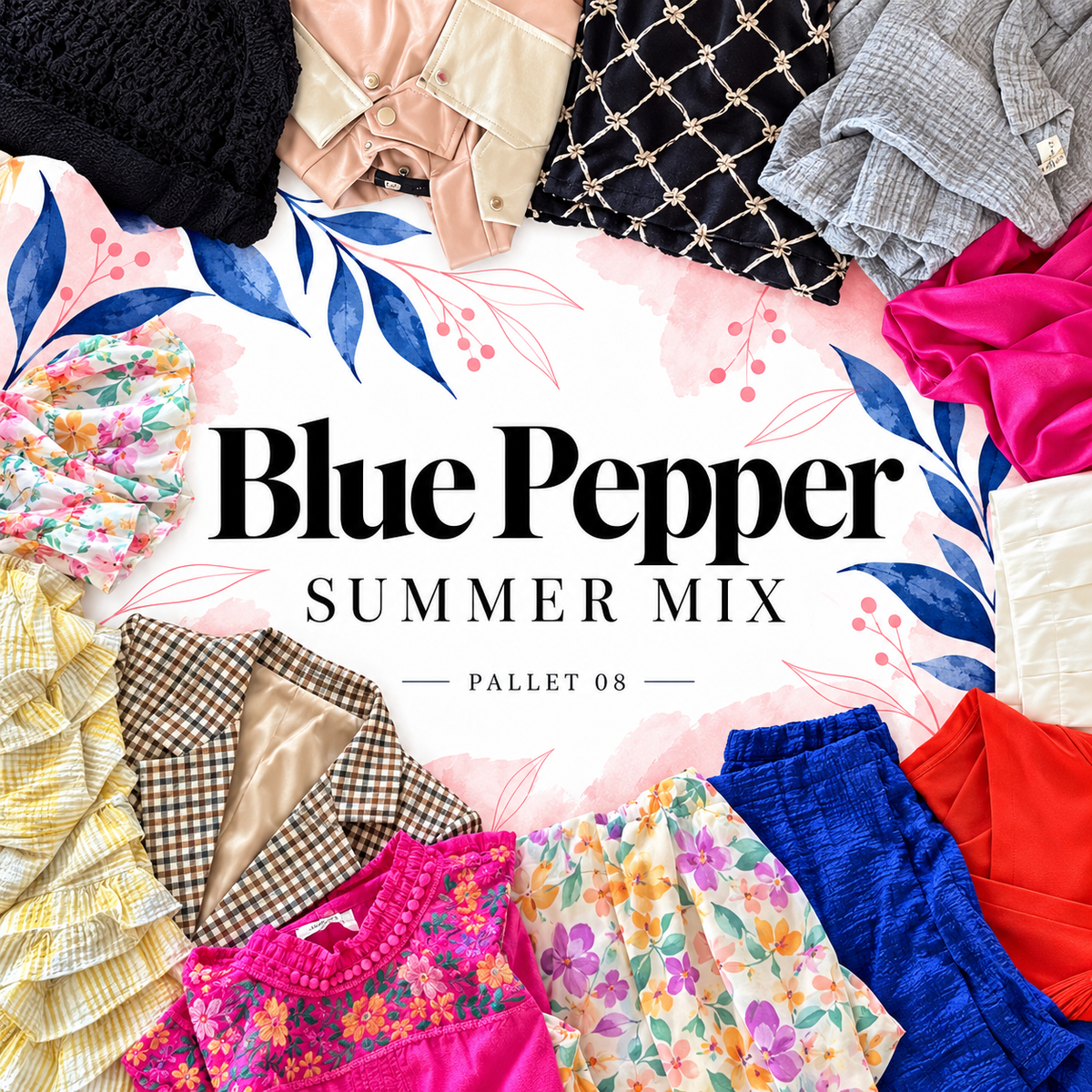 Blue Pepper Summer Mix pallet 08 — stylized cover based on this pallet's photographed garment examples; see original pallet photo
