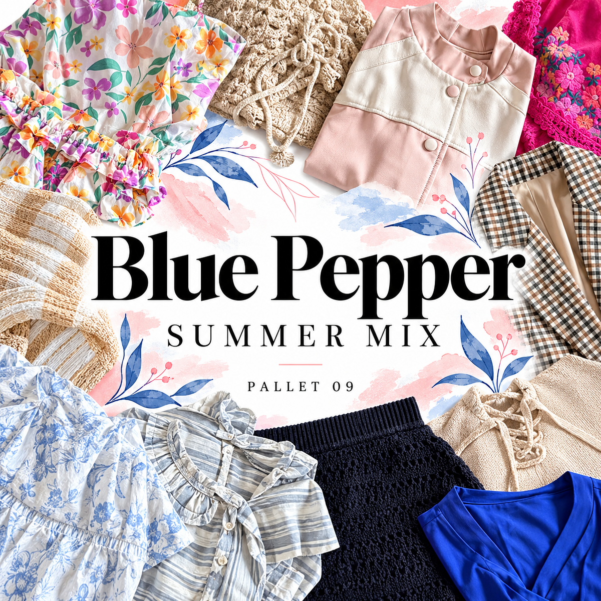 Blue Pepper Summer Mix pallet 09 — stylized cover based on this pallet's photographed garment examples; see original pallet photo