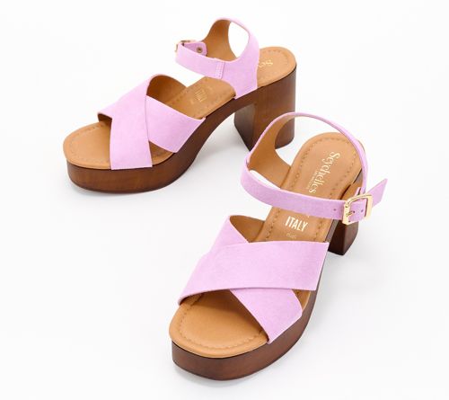 A632242 — Seychelles Leather or Suede Heeled Sandals - Paloma — Orchid; QVC stock photo matched to lot manifest